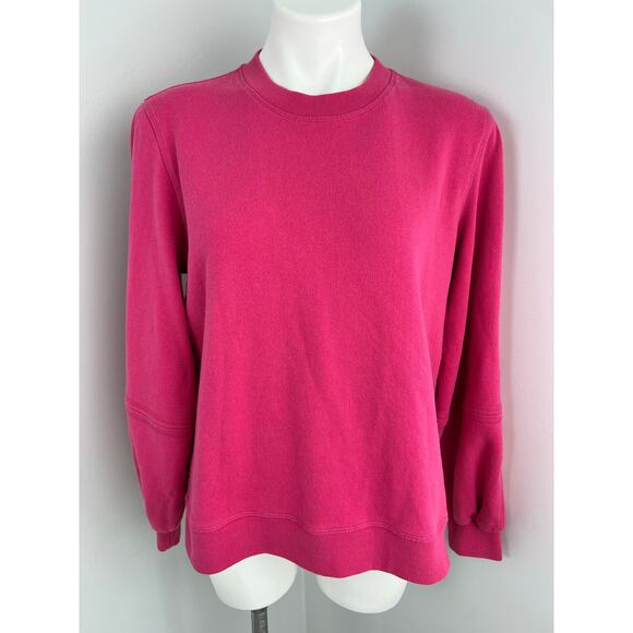 Ganni Software Isoli Puff Sleeve Crewneck Sweatshirt in Shocking Hot Pink Medium - Picture 1 of 7